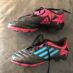 Adidas Neoride Trx Fg Boys Black blue pink Soccer Shoes Size 3.5 Cleats Laces